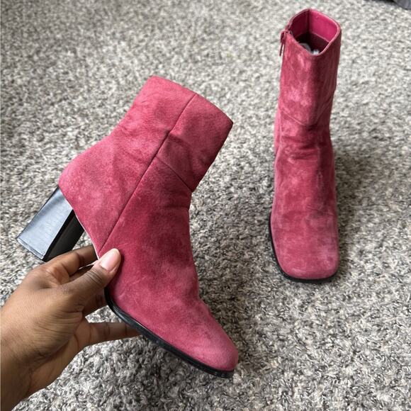 Bandolino Shoes - VTG Y2K Chadwick’s Boots Red Suede Leather Square Toe Block Heel Size 8 M Retro